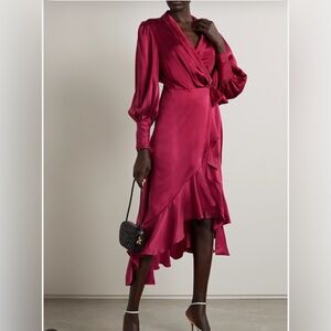Zimmerman asymmetric silk-satin midi wrap dress